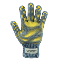 Glove Hand Knitted 650gr, Grey - Yellow Dot