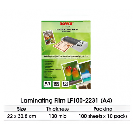 Joyko Laminating Plastic A4 100mic Joyko Laminating Plastic A4 100mic